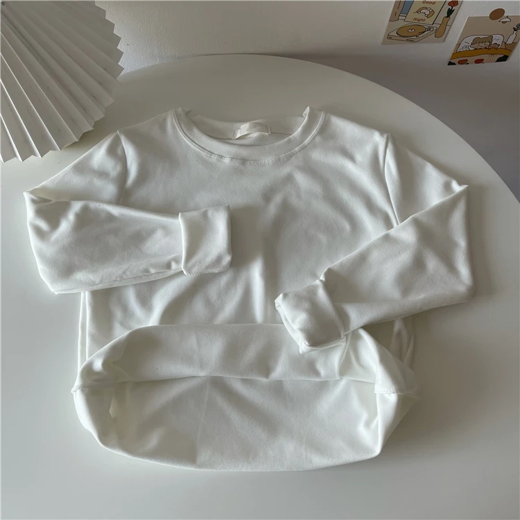 

han Autumn and winter top women's thickened Plush tight bottomed Shirt Plush Long Sleeve White T-Shirt