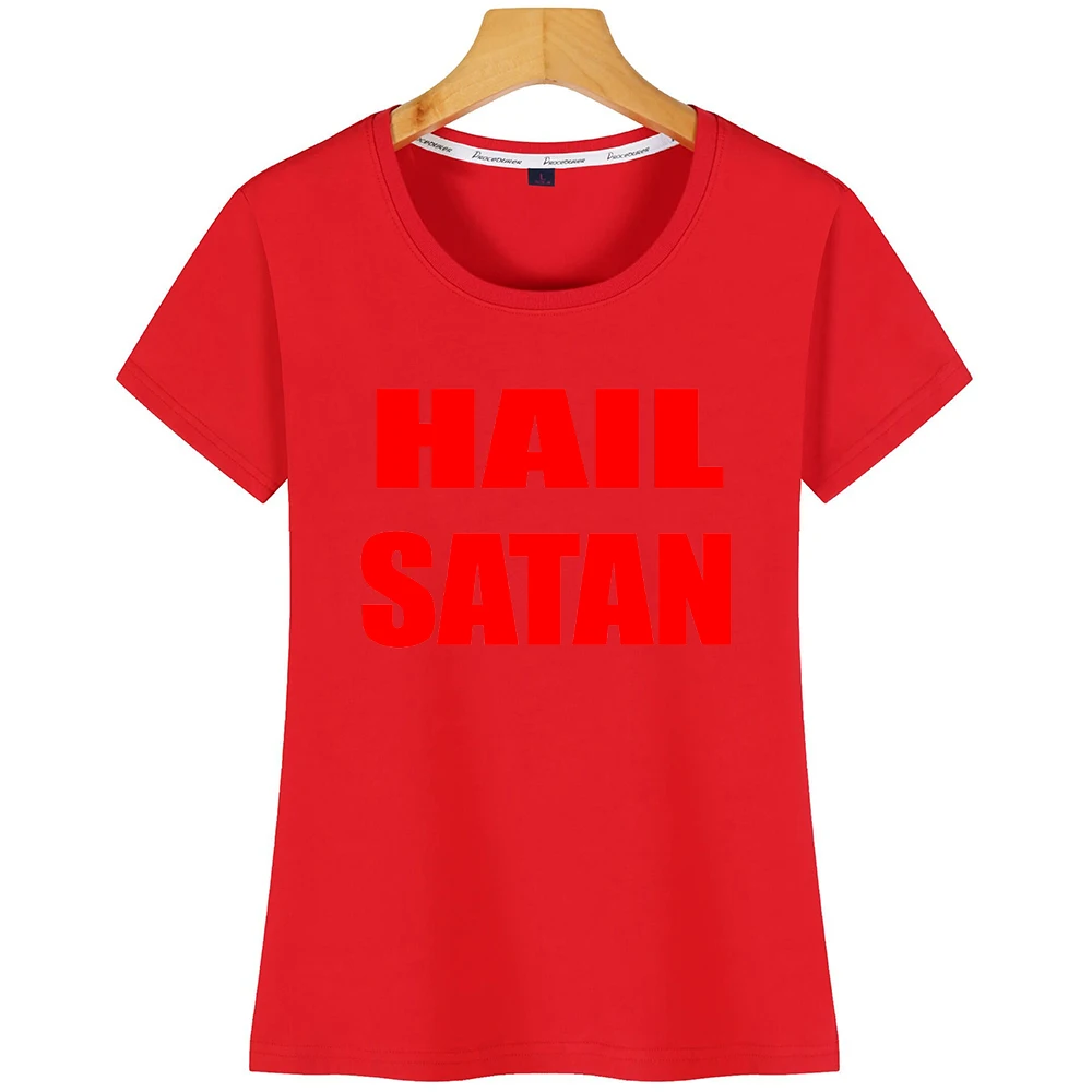 Топы, Футболка женская, с надписью «Hail Satan», Модная белая короткая футболка от AliExpress WW