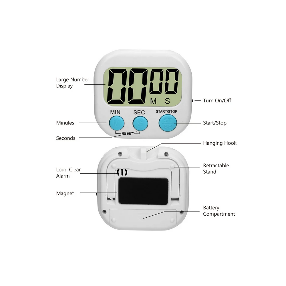 

Big Digits Loud Alarm Magnetic Backing Stand with LCD Display for Cooking Baking Sports Games Digital Kitchen Timer