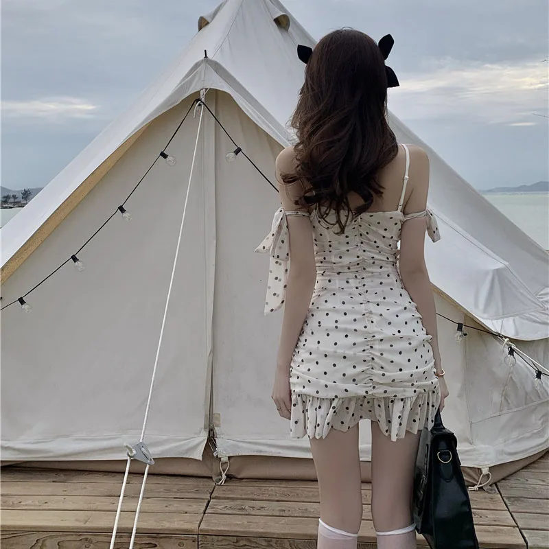 

2021 New Summer Women Elegant Sweet Sexy Strap Dress Sleeveless Polka Dot Dress Female Chic Casual Party Beach Mini Dresses