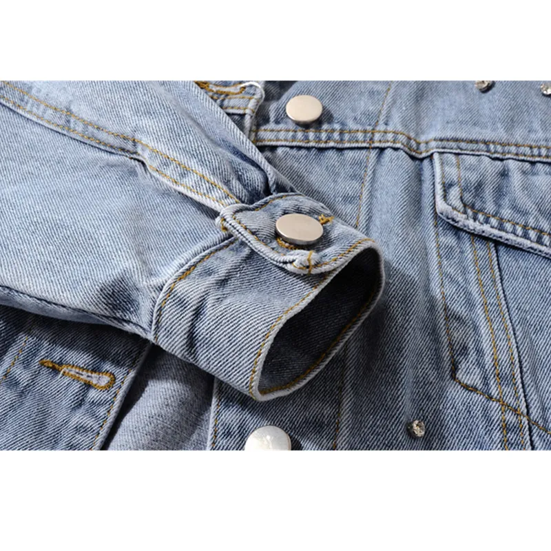 

2020 Spring New Diamond Denim Women Chaqueta Mujer Korean Light Blue Slim Short Jeans Jacket Basic Coat Female Streetwear