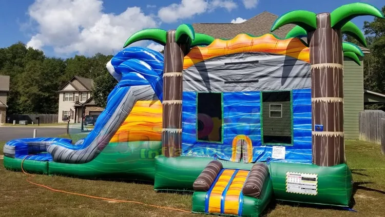 

Outdoor kids jumping inflatable castle bouncer bounce house water slide tropical combo waterslide