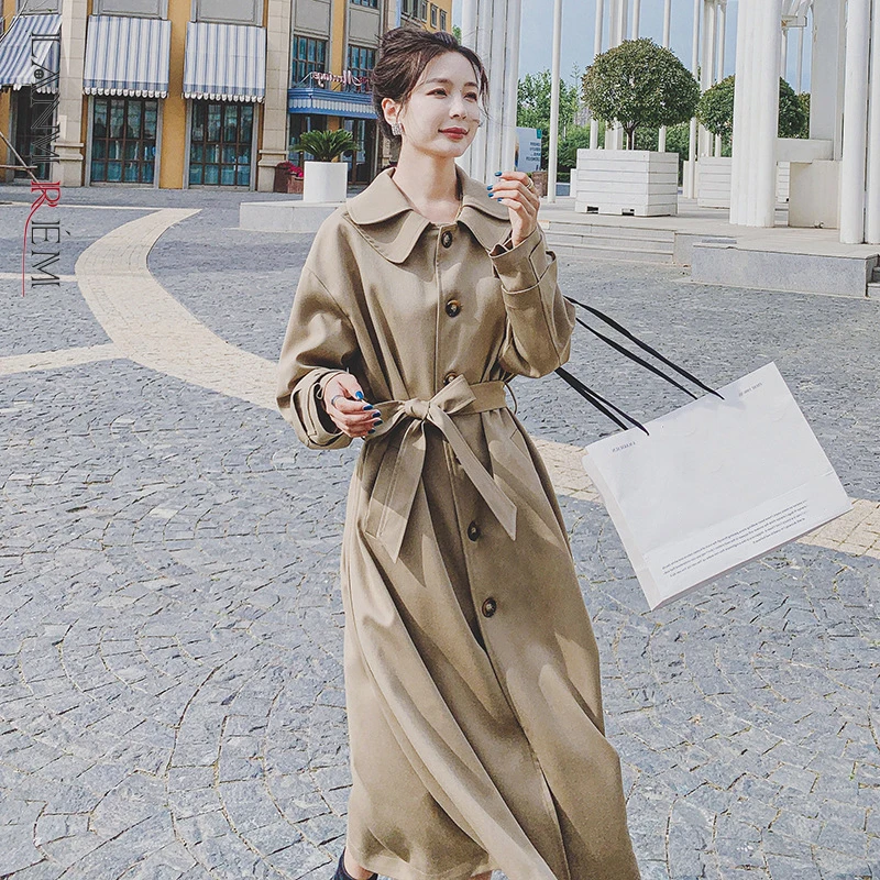 

LANMREM Windbreaker Women's Middle And Long Style 2022 New Spring Single Breasted Solid Color Trench Coats Female Fashion 2M273