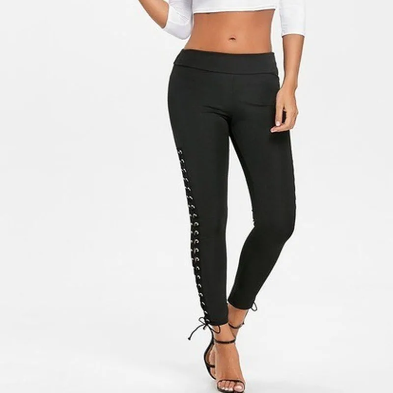 Pencil Pants Elastic Waist Hollow Out Plus Size Clothes Skinny Full Length Womens Pants 2020 Sexy Solid High Waist Streetwear