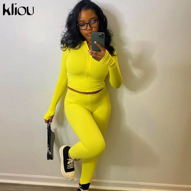 Женский комплект из двух предметов с вышивкой Kliou осенняя Повседневная