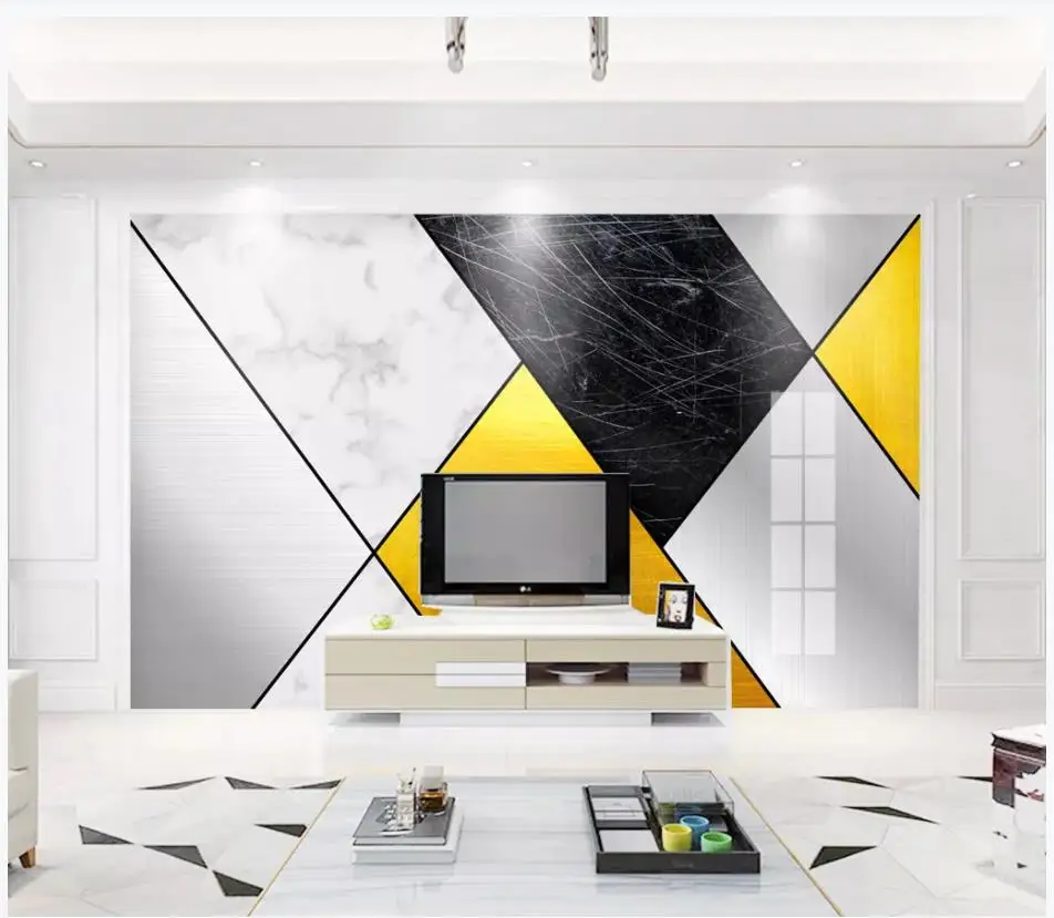 Custom photo wallpaper for walls 3 d murals Modern abstract golden geometric marbled TV background wall papers | Обустройство дома