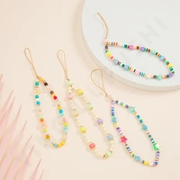 soft ceramic colored beads phone chain y2k ins style acrylic rainbow color stripes phone straps key lanyard pendant jewelry
