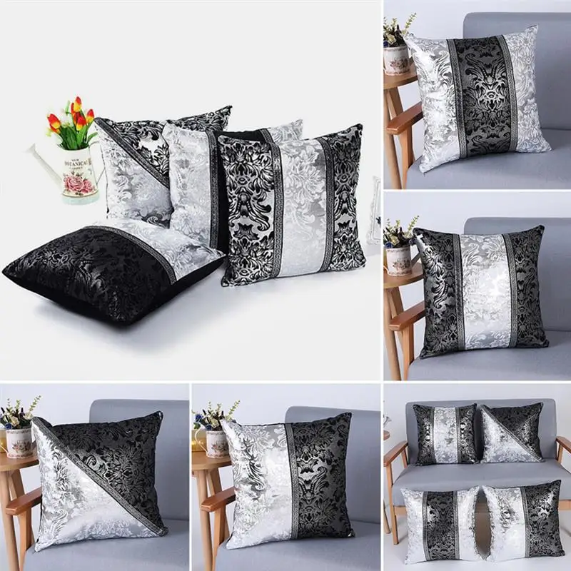 

Sofa Home Car Cushion Cover Decor Double Color Vintage Silver Glitter Sequin Throw Pillow Case