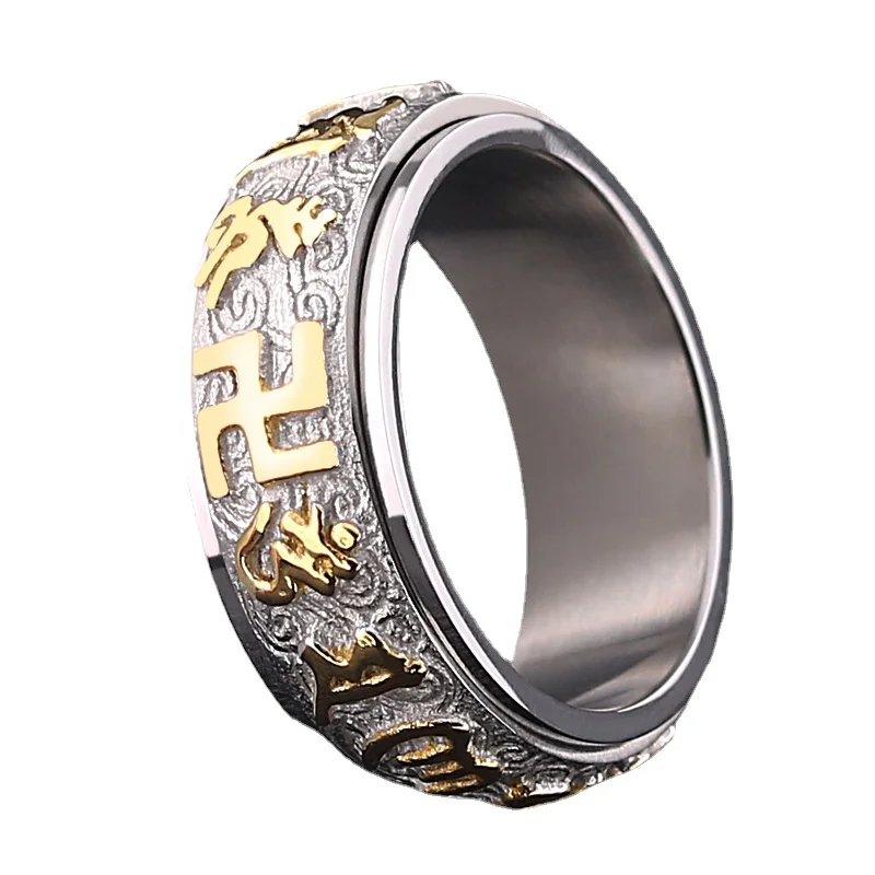

neutral ring titanium steel retro six words truth rotating ring stainless steel men's creative ring hand jewelry friend gift