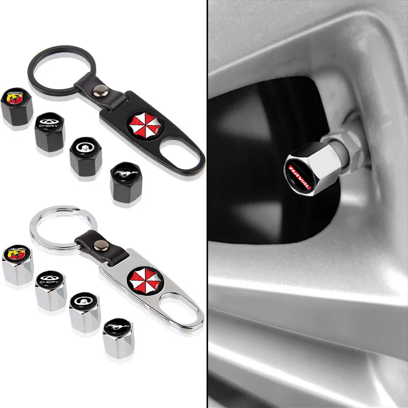 

1set Car Wheel Case Tire Valve Caps Covers with Keychain for Nissan Qashqai J10 J11 350z Micra D40 Cefiro A31 Car Accessories