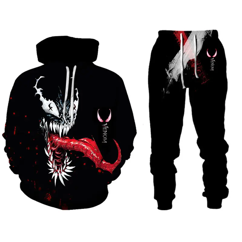 

3D Printing Hoodie Sweater Suit Venom Harajuku Trousers Sportswear Two-Piece Oversized Outdoor Fashion Jogging Fitness Suit