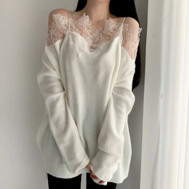 

lace up hollow out simple solid sweater strapless all-match basic knitted sweater temperament solid sweater 2021 new spring tops