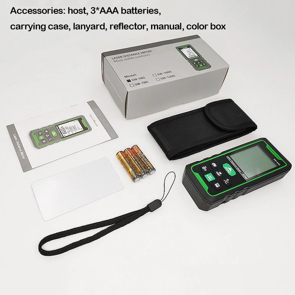 

50/70/100m Electronic Angle Sensor Green Laser Rangefinder Distance Meter Digital Range Finder Laser Tape Ruler Distance Tester