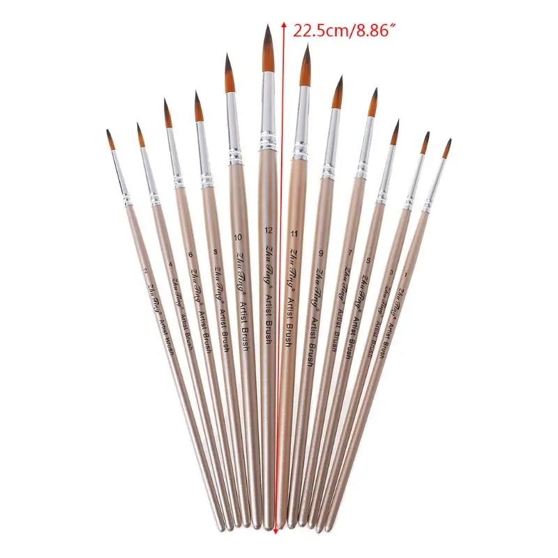 

12pcs Paint Brushes Fine Nylon Hair Watercolor Gouache Tip Paintbrushes for Acrylic Oil Painting Art Tools