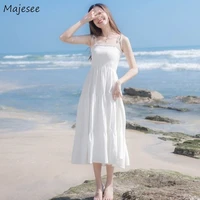 sleeveless dress women solid white sexy spaghetti strap adjustable harajuku korean style loose summer holiday fashion retro chic