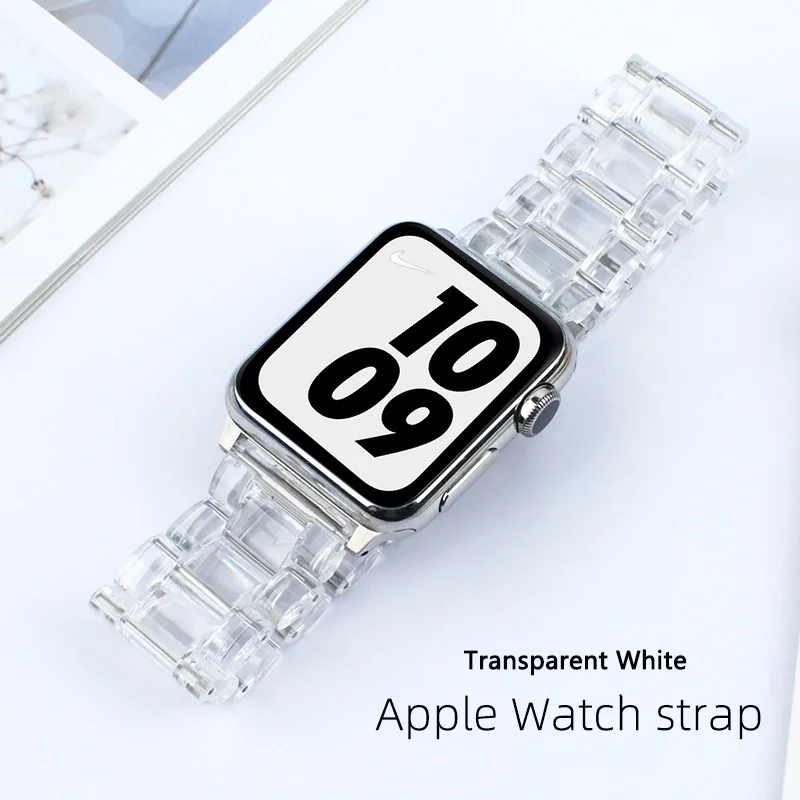 Transparent Resin Watch Band for Apple Watch 7 6 5 4 45mm 42/44mm Strap Bracelet for IWatch 41mm 38mm 42mm Series 6 5 4 3 correa