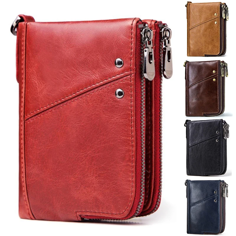 

Fashion Women Wallet Genuine Leather Zipper Design Female Short Rfid Purse with ID Card Holder Coin Pockets