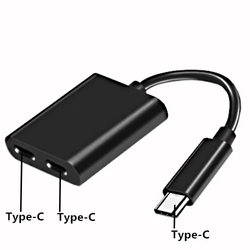 Usb type C к type-C+ 3,5 мм или двойной сплиттер type-C Кабель-адаптер для huawei Google наушники AUX конвертер 3A Быстрая зарядка - Цвет: Dual Type-C Black