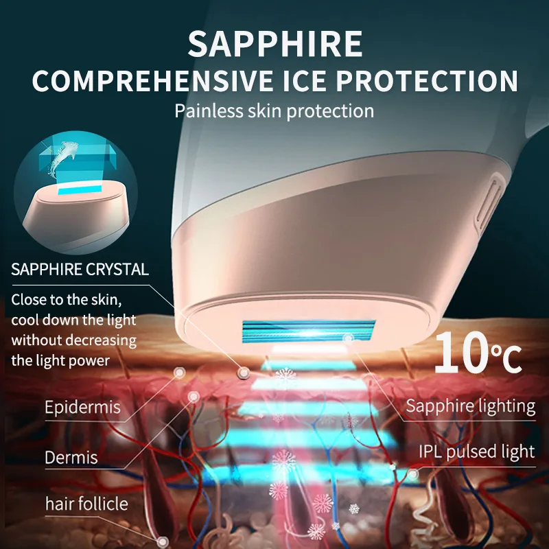 Сапфировый охлаждающий лазерный эпилятор IPL для удаления волос лечения акне