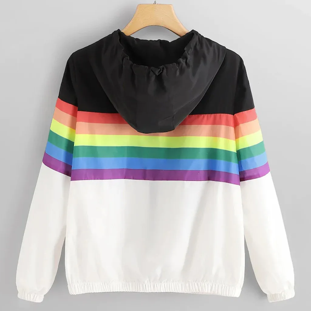 Новое поступление Женская Стеганая куртка на молнии с контрастной радугой и