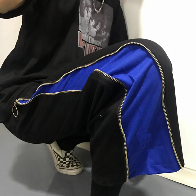 Лоскутные брюки с металлической пряжкой на молнии прямые в японском и корейском