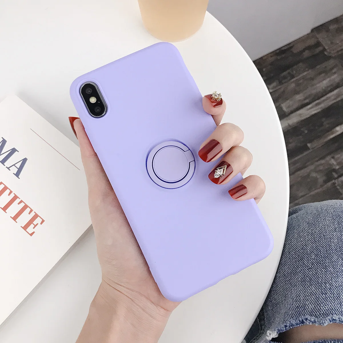 XW0354PR USLION силиконовый сплошной цвет с кольцом для пальцев чехол для iPhone X XS XR Xs Max 6 6S 7 8 Plus Мягкий ТПУ, конфетный цвет задняя крышка - Цвет: XW0354PR