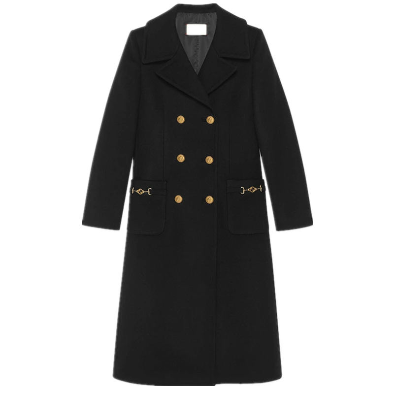 

LUKAXSIKAX, новинка 2020, зимнее женское тонкое Черное длинное пальто, высокое качество, модный двубортный костюм, платье, куртка