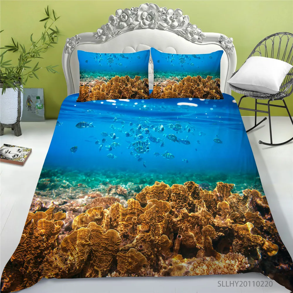

3D Bedding Set King Size Duvet Cover Set 2/3 Pcs Ocean Series Modern Home Bed Set Pillowcase Bedroom Decoration