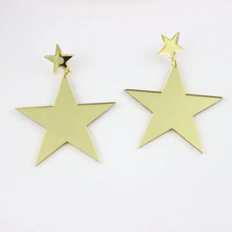 Золотые Зеркальные акриловые серьги пусеты с двойной звездой для женщин Модные