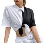 Новые женские укороченные топы, блузка, модная летняя сексуальная Женская Клубная одежда с узлом, Короткие топы, рубашка, уличная одежда для молодых девушек