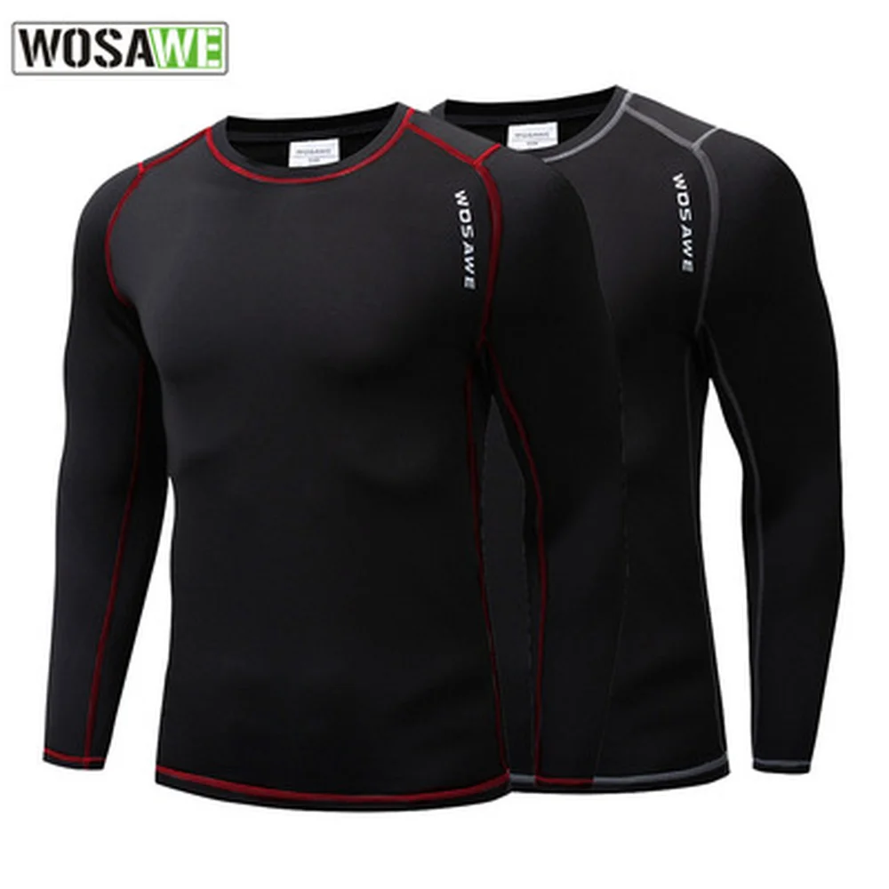 

WOSAWE Men Women Cycling Base Layer Thermal Fleece Base Layer Cycling Jersey Bodybuilding Fitness Long Sleeve Tight Sport Jersey