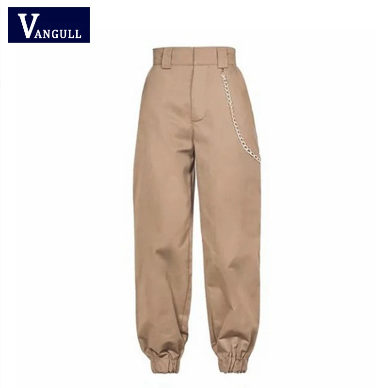 Женские брюки-карго Vangull черные свободные в армейском стиле с высокой талией