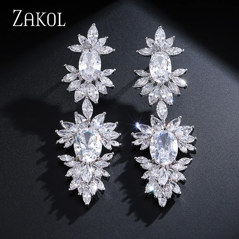 ZAKOL Роскошные серьги-подвески с цирконием модные серьги-капельки фианитами в