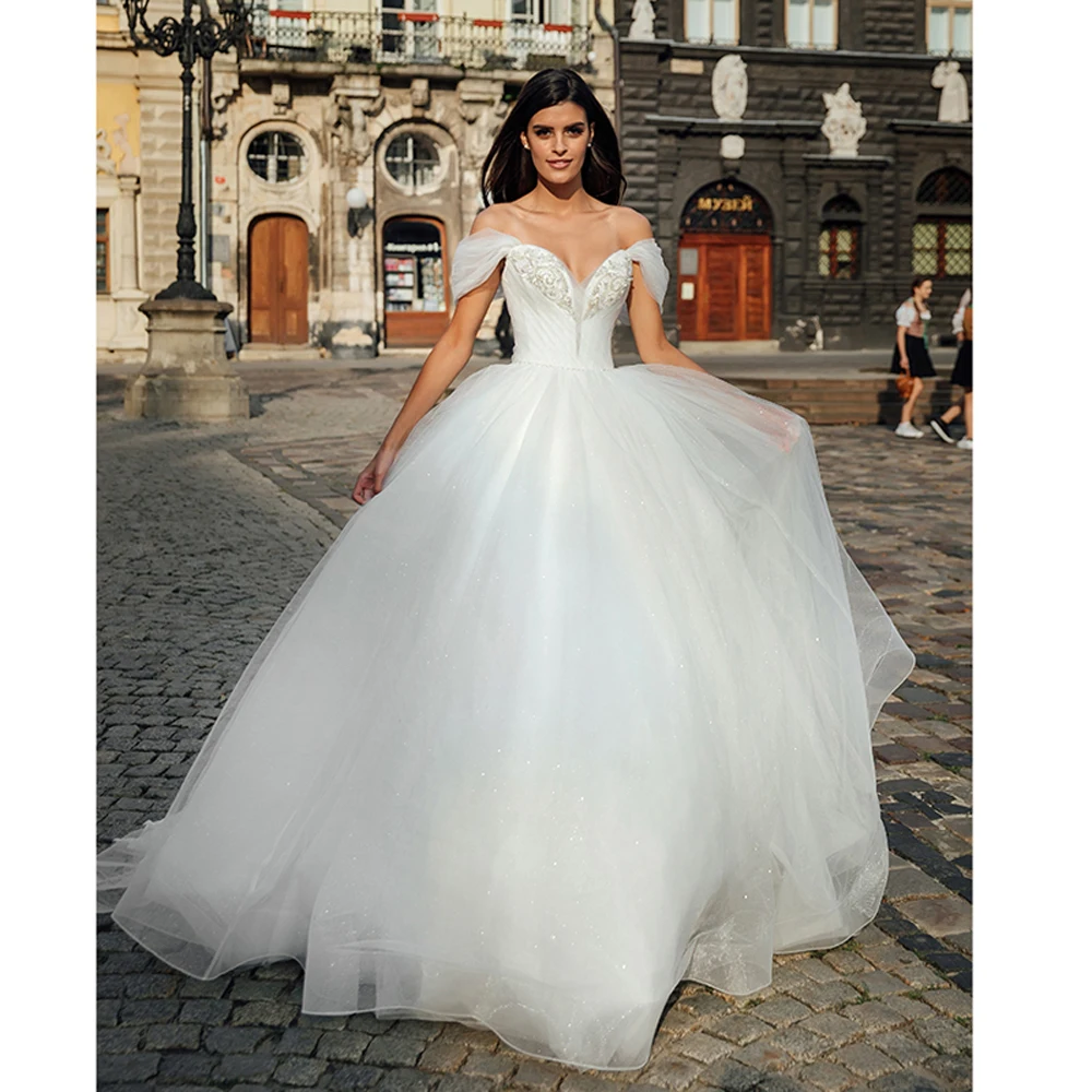 

boho Bridal Gown 2021 new Sexy Boat Neck backless Bride Wedding Dress Luxury Crystal and Pearls Vestido de novia Robe de mariee