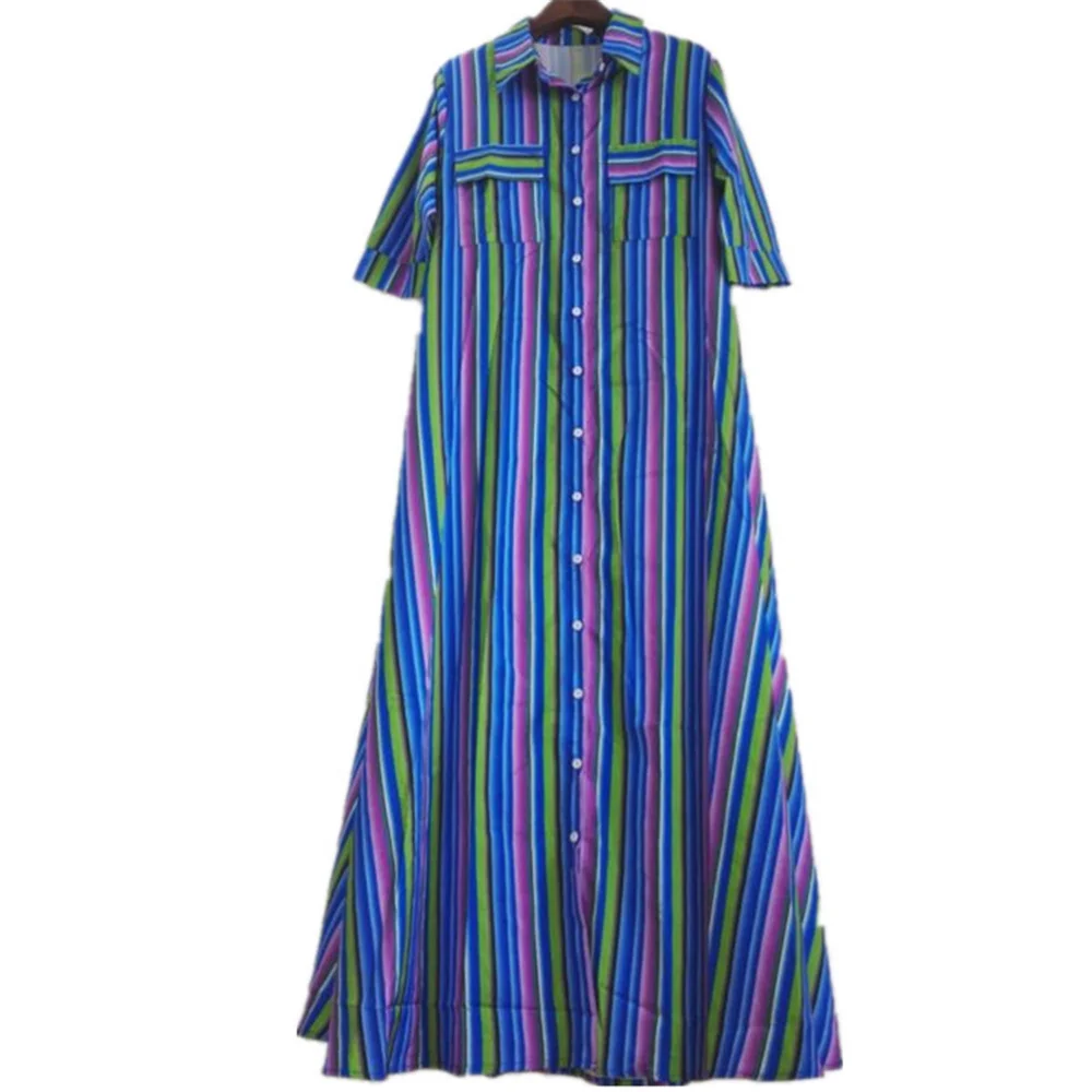 

2021 Summer Temperament Red Stripe Color Printing Long Dress Loose Casual Color Striped Tie Long Dresshigh Waist Slim Dress