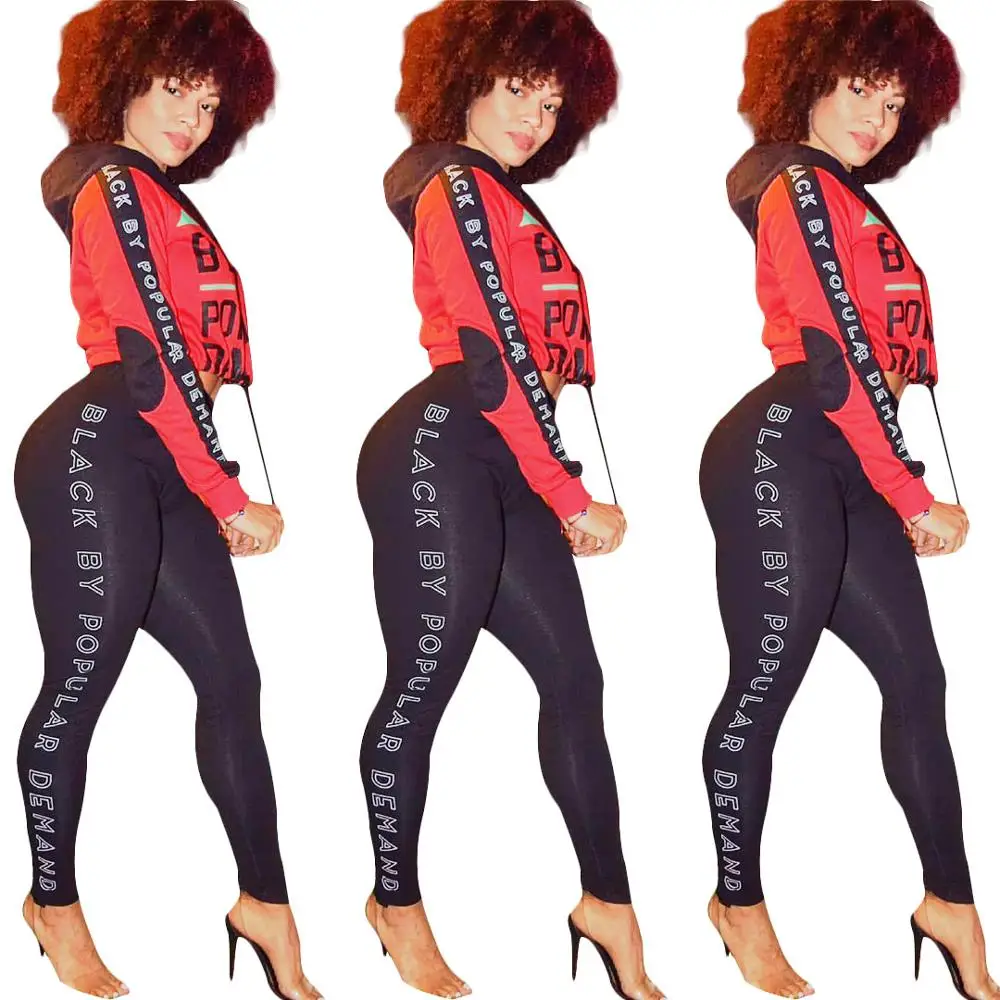 

Женский комплект с буквенным принтом, топы с капюшоном, спортивные штаны с высокой талией, спортивный костюм, комплект из 2 предметов, компле...