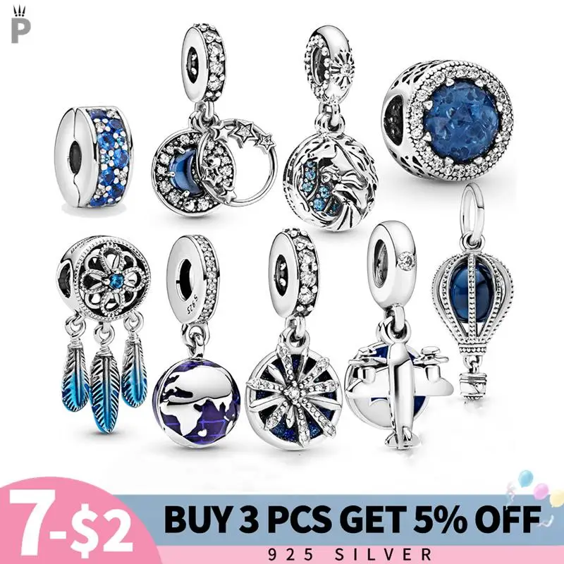 

New Original 925 Sterling Silver Shiny Sky Ocean Blue Fox Owl Beads Fit Fashion Charms Bracelet for Women DIY Jewelry Gril Gift