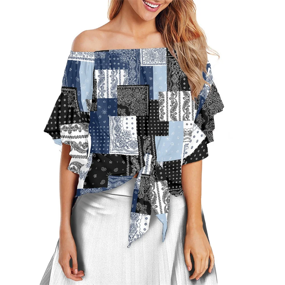 

Женская шифоновая рубашка в клетку, элегантная рубашка из полиэстера с бантом и открытыми плечами, в клетку