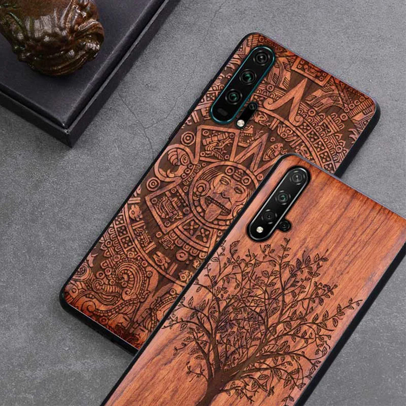 Резной деревянный чехол для Huawei Nova 5 t pro противоударный из ТПУ бампер T корпус Nova5