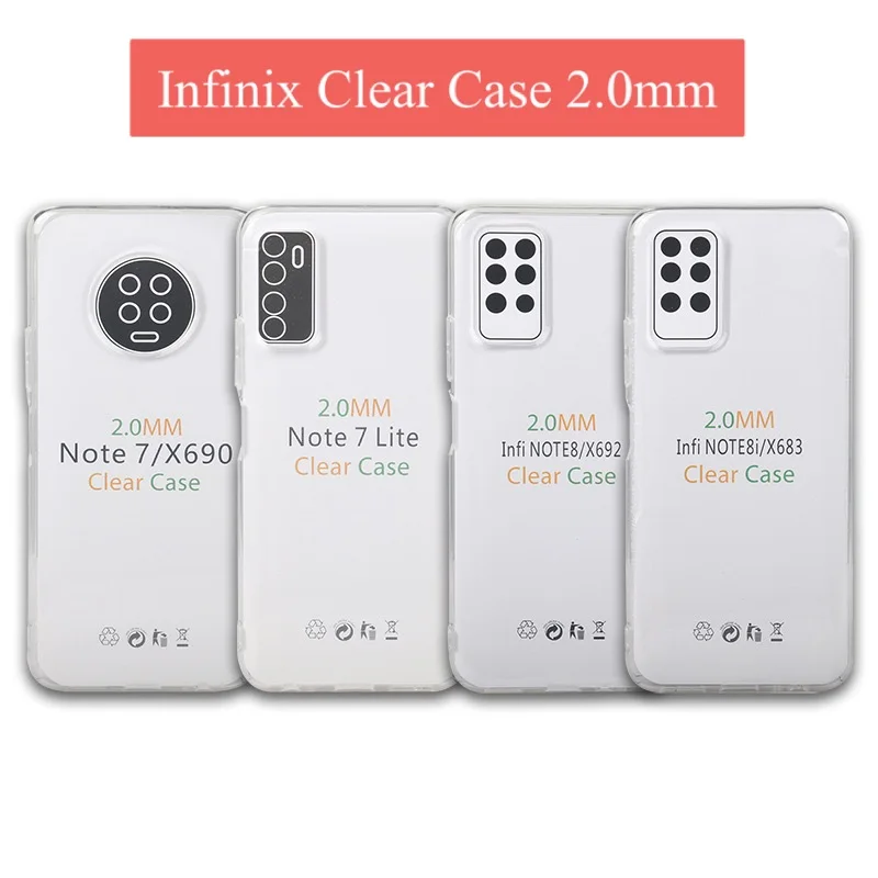 

For Infinix Note 8 Case 2mm Ultra Thick Crystal Clear Transparent Soft Flexible Silicone TPU Cell Phone Bumper Cover Note7 Coque