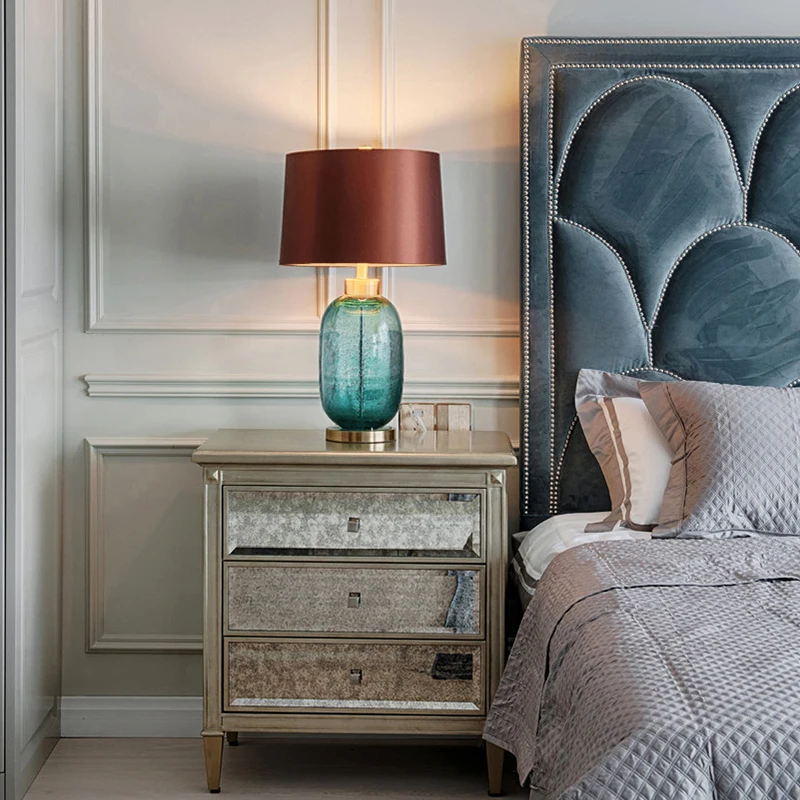 Vintage Blue Table Lamp Colored Glaze with Glass Lampshade Lights Bedside Reading Button Switch Desk Luminaria | Освещение