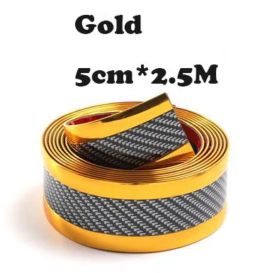 Gold 5cm X 2.5M Углеродное волокно резиновый порог 5D Защитная Автомобильная Наклейка для Toyota Corolla аксессуары e120 аксессуары для салона автомобиля - Название цвета: Gold 5cm X 2.5M