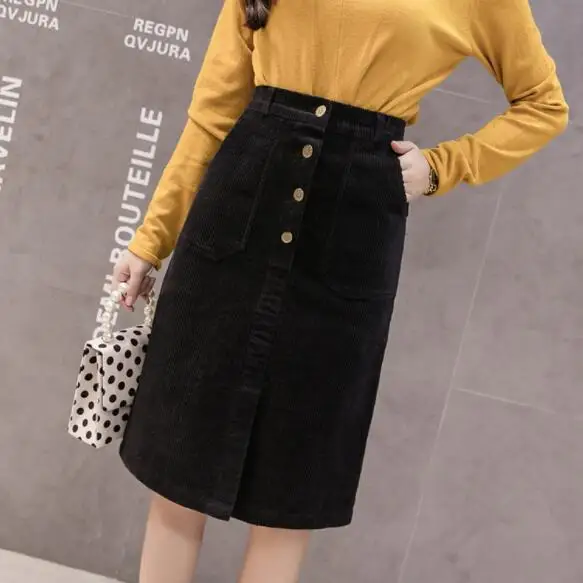 Элегантные вельветовые юбки Женская юбка средней длины с высокой талией и