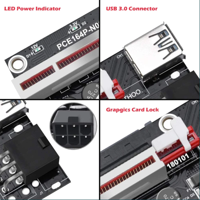 

10 Pcs VER009S Plus PCI-E PCIE Riser 009S 6Pin PCI Express Adapter Card Molex USB 3.0 Cable 1X 16X Extender