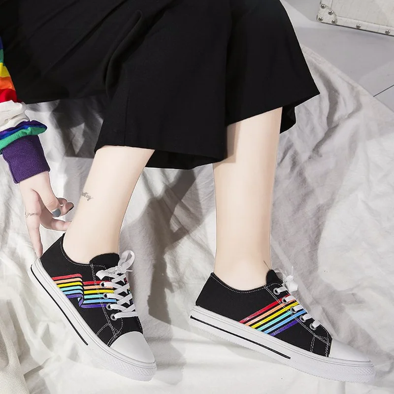 Женские кроссовки Повседневная обувь Радужная Вулканизированная парусиновая на