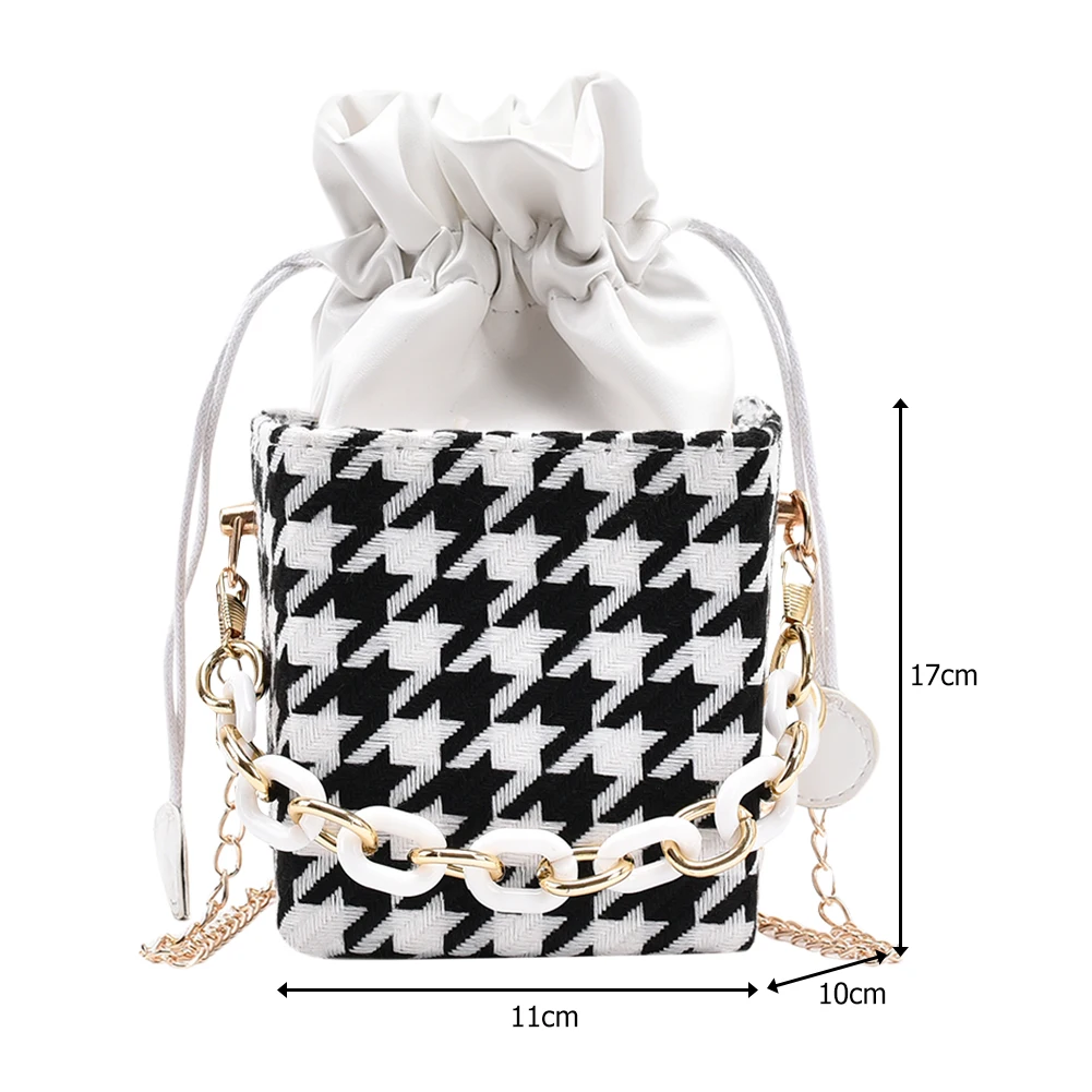 

Retro Plaid Shoulder Bag Women Portable Woolen Acrylic Chain Small Messenger Handbags Female Fashion Mini Crossbody Bucket Box