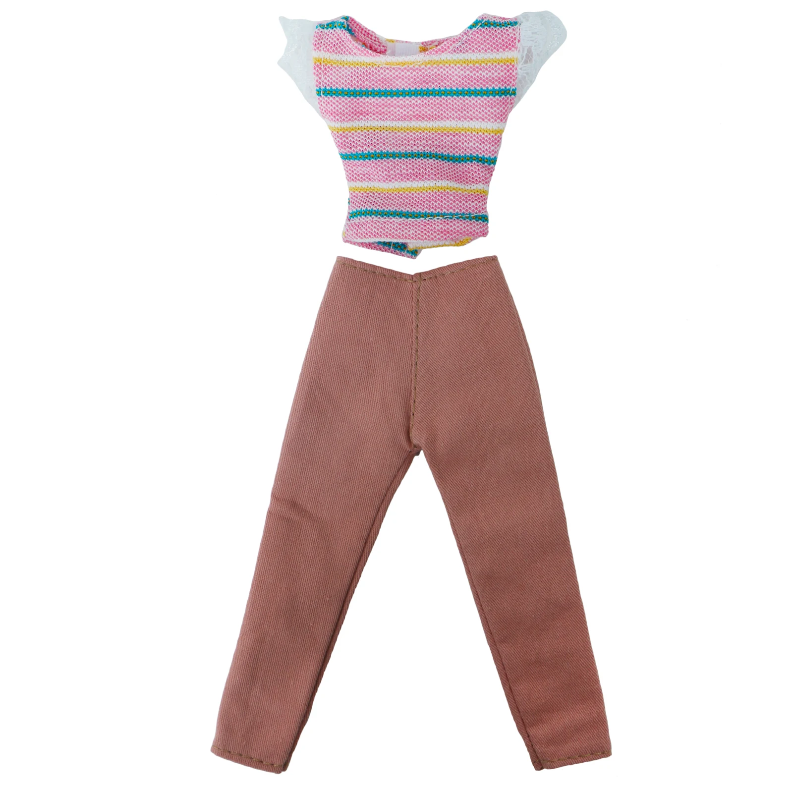 Модный 1 комплект розовая Дамская одежда футболка в цветную полоску кружевные