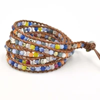 natural stone multilayer bracelet with skull bead bohemian style handmade rope chain bangles for women men vintage accessories