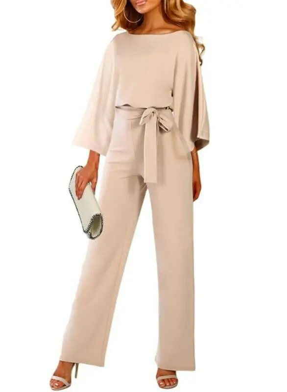 

Long Sleeve Jumpsuit Women Lace Up Casual 2020 Autumn Winter Jumpsuit Romper Elegant Office Loose Bodysuit Black Ladies Overalls