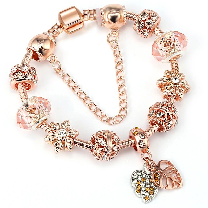 

BRACE CODE Rose Gold Charm Snake Bone Chain Maple Leaf Charm Pendant Women Bracelet, DIY Brand Bracelet Gift Direct Shipping